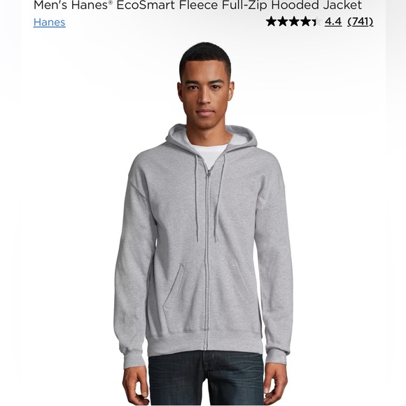 Hanes Men’s Medium Grey EcoSmart Fleece Zip-up Hoodie Jacket NEW - Picture 1 of 7